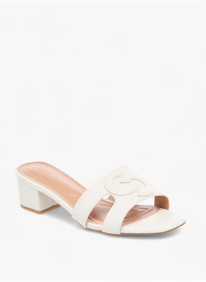 سيليست Womens Monogram Detail Slip-On Sandals With Block Heels