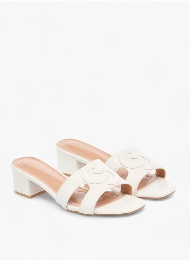 سيليست Womens Monogram Detail Slip-On Sandals With Block Heels