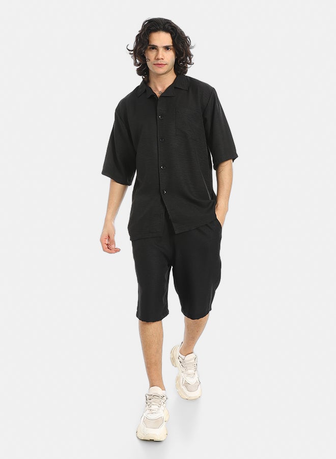 Red Circle Button Closure Trendy Shirt and Shorts Set - Image 2