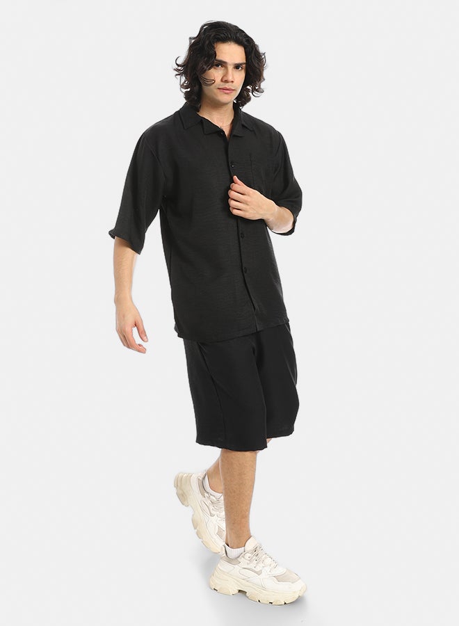 Red Circle Button Closure Trendy Shirt and Shorts Set - Image 3