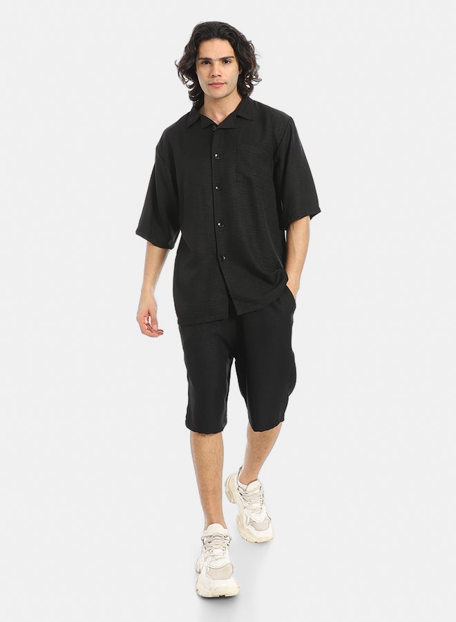 Red Circle Button Closure Trendy Shirt and Shorts Set - Image 1
