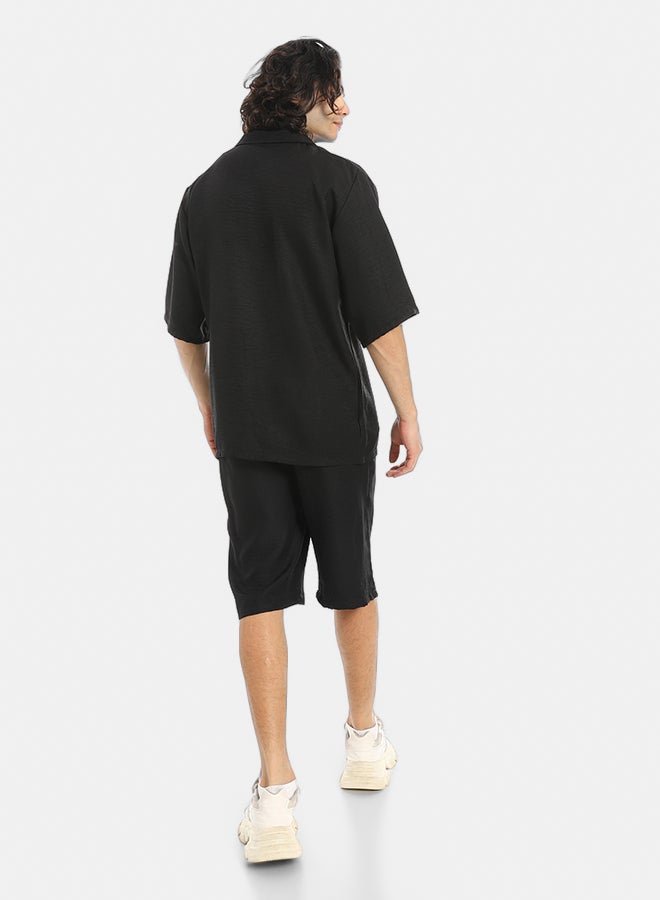 Red Circle Button Closure Trendy Shirt and Shorts Set - Image 4