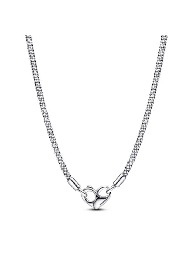 باندورا Studded chain sterling silver necklace with heart clasp