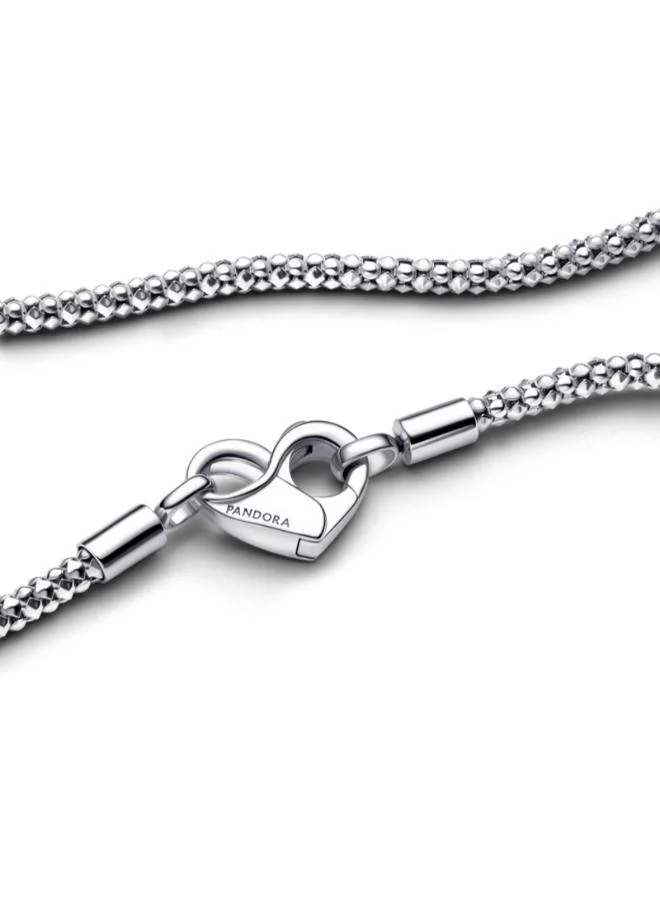 باندورا Studded chain sterling silver necklace with heart clasp