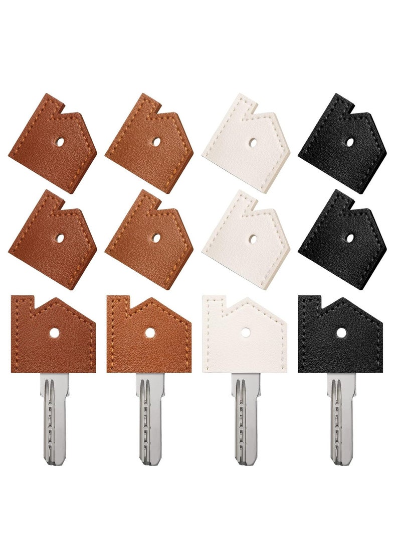Zikra PU Leather Key Covers Caps Mini Key Caps Tags Vintage Keychain Organizer Assorted Colors for Identify Your Key Handmade Gifts 8PCS - Image 1