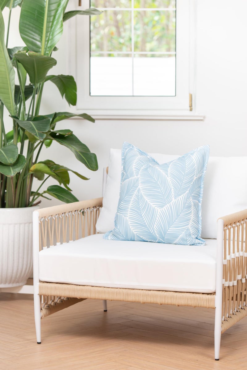 Hofdeco Premium Coastal Hampton Style Patio Indoor Outdoor Pillow Cover Only, 20"x20" Water Resistant for Backyard, Couch, Baby Blue Palm Leaf - Image 3