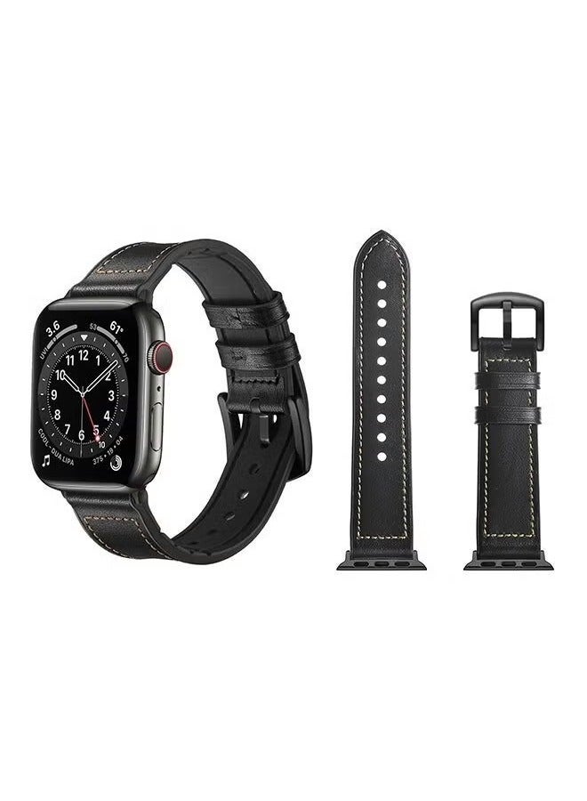 vesus Genuine Leather Replacement Band For Apple Watch Series 6/SE/5/4/3/2/1 Black