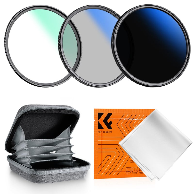 K&F Concept 67mm UV/CPL/ND2-400 Lens Filters Kit (3 PCS)-18 Multi-Layer Coatings, UV + Polarizer + Variable ND Lens Filters Kit (1-9 Stops) + Cleaning Cloth+ Filter Pouch for Camera Lens (K-Series) - Image 1