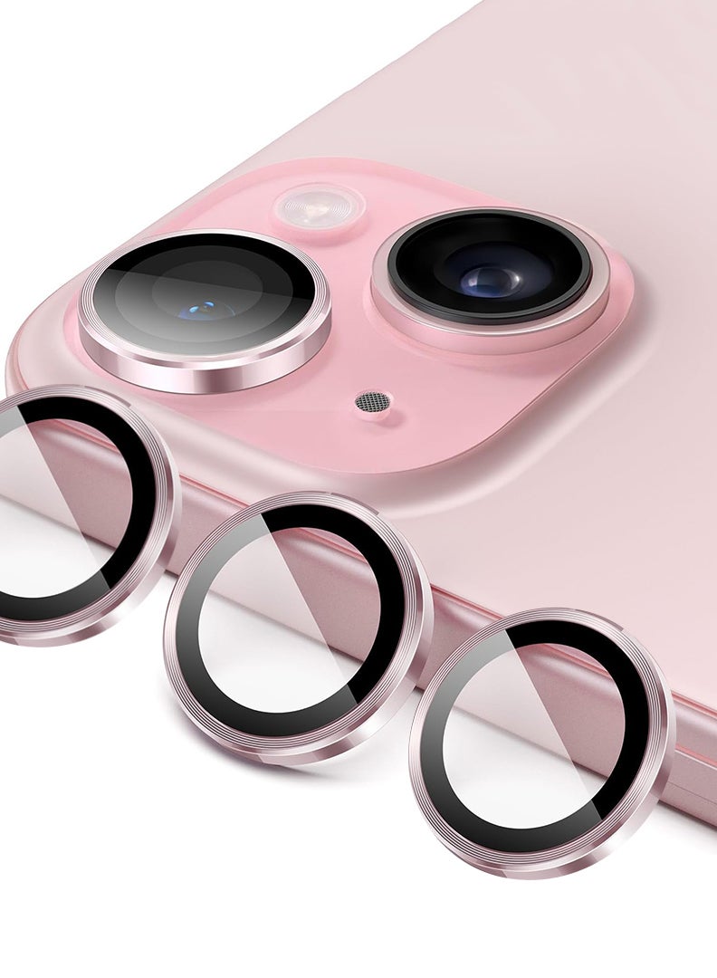 Theodor Pack of 2 Camera Lens Protectors for iPhone 15/15 Plus and 14/14Plus, Armorite Individual Lens Protectors, Scratch-Resistant Ultra-thin Tempered Glass with Aluminum Edging, (Pink) - Image 1
