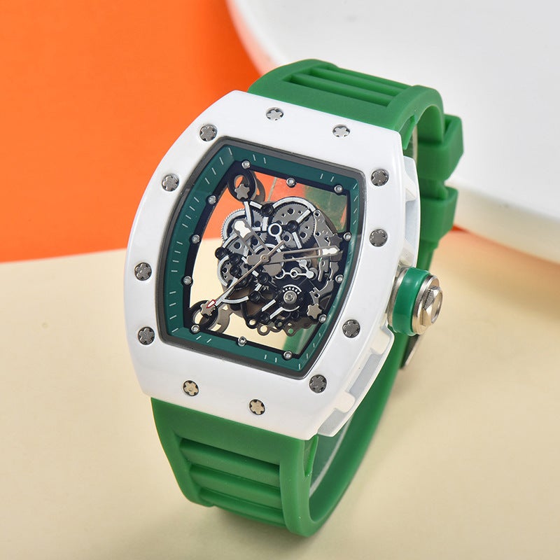 Manufacturer Supplies New Hollow Personalized Tiger Head Watch Ceramic Oil Mechanical Movement Unisex Watch Emerald green