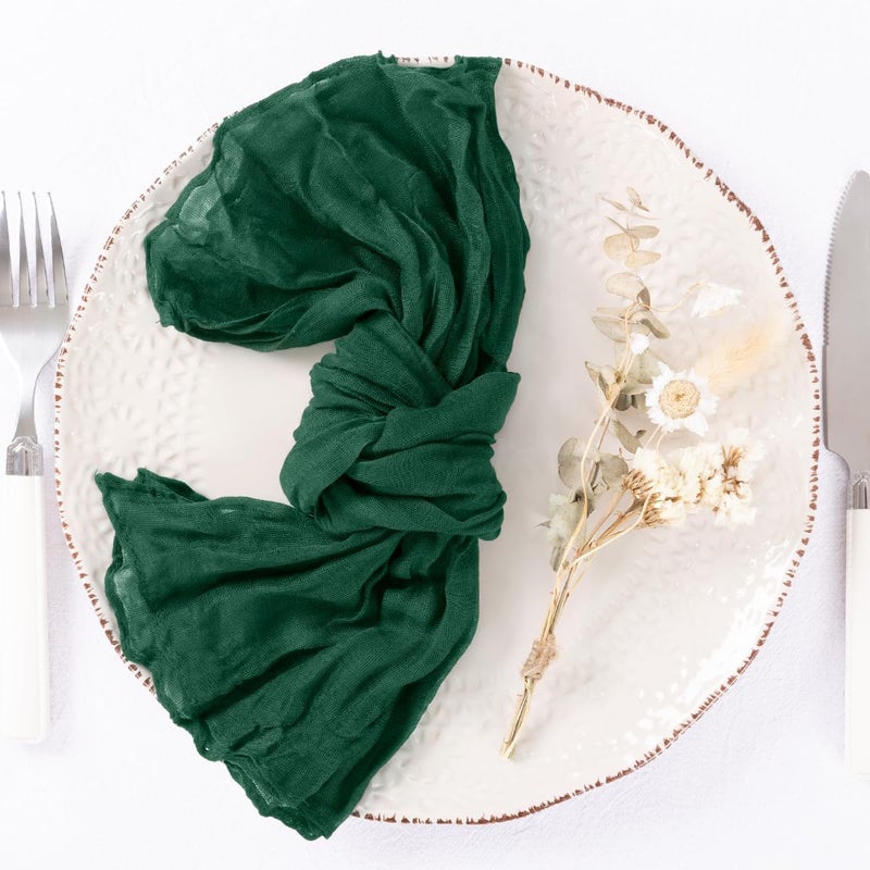 DeZerlor 12 Pack Emerald Green Cheesecloth Napkins Washable Spring Mothers Day Cloth Napkins Set of 12 Cotton Gauze Dinner Napkins Bulk 21x21 Inches for Wedding Bridal Baby Shower Party Decor - Image 3