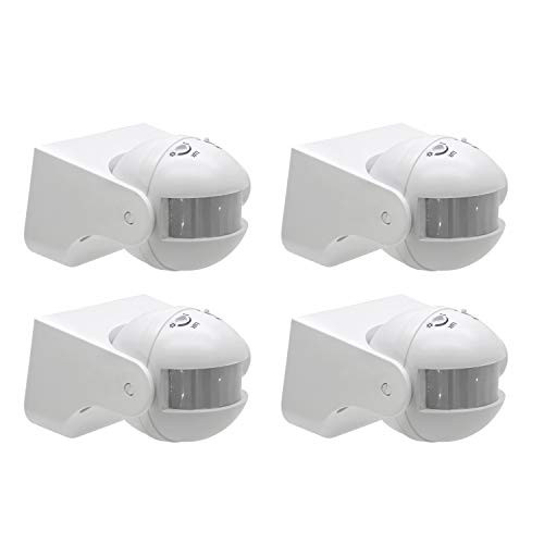 Quick Sense Plastic Wall-Mount PIR Motion Switch with Light, Energy Saving Sensor Lux Adjustment (White) Set of 4 - Image 1