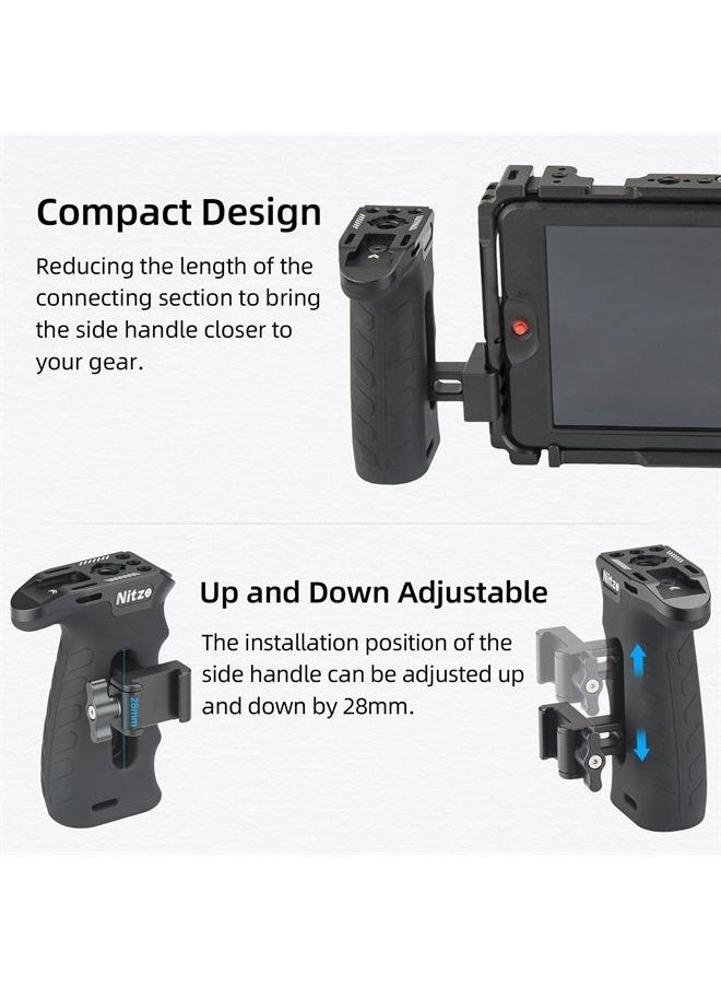 Nitze - Ergonomic Side Handle with NATO Calmp, Rubberized Aluminum Left/Right Side Handle, Up and Down Adjustable NATO Side Handle for Camera and Monitor Rigs - PA29C - Image 1