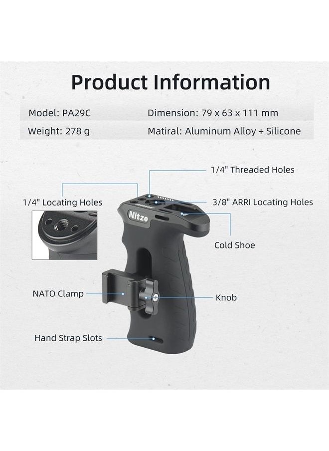 Nitze - Ergonomic Side Handle with NATO Calmp, Rubberized Aluminum Left/Right Side Handle, Up and Down Adjustable NATO Side Handle for Camera and Monitor Rigs - PA29C - Image 1