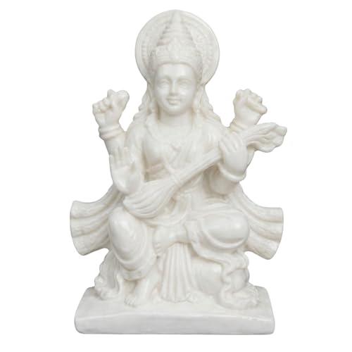 Salvus APP SOLUTIONS Handmade White Marble Dust Maa Saraswati Idol/Statue for Pooja, Home-Office Decor (3x4 inch) - Image 1