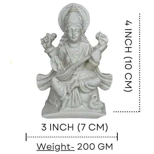 Salvus APP SOLUTIONS Handmade White Marble Dust Maa Saraswati Idol/Statue for Pooja, Home-Office Decor (3x4 inch) - Image 2