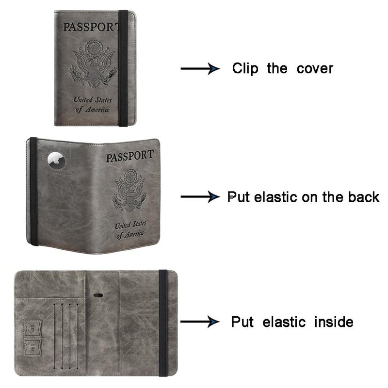 PASCACOO Airtag Passport Holder Cover Wallet Travel Essentials RFID Blocking Leather Card Case International Must Haves Travel Accessories for Women Men(119#Grey) - Image 5