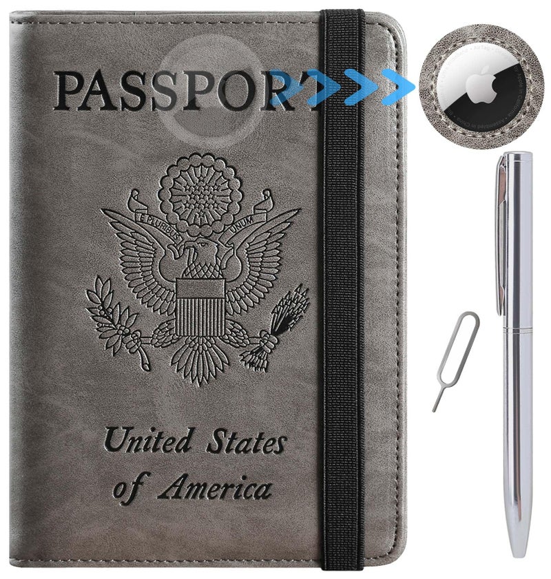 PASCACOO Airtag Passport Holder Cover Wallet Travel Essentials RFID Blocking Leather Card Case International Must Haves Travel Accessories for Women Men(119#Grey) - Image 1