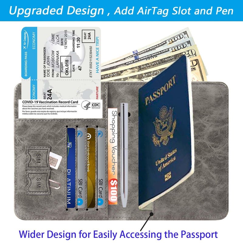 PASCACOO Airtag Passport Holder Cover Wallet Travel Essentials RFID Blocking Leather Card Case International Must Haves Travel Accessories for Women Men(119#Grey) - Image 3
