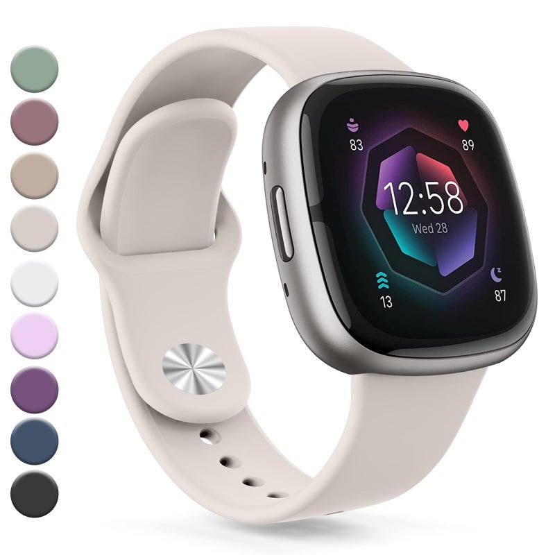 Vanjua Band Compatible with Fitbit Sense 2 / Sense Bands, Fitbit Versa 4 / Versa 3 Bands Women Men, Soft Silicone Replacement Strap for Fitbit Sense 2 / Versa 4 Smart Watch (Starlight, Small) - Image 1