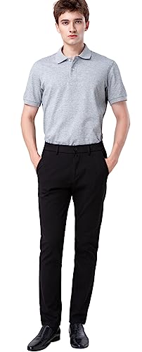 Plaid&Plain Men's Slim Fit Khaki Pants Men's Tapered Chino Pants 8801Black 34X30 - Image 3