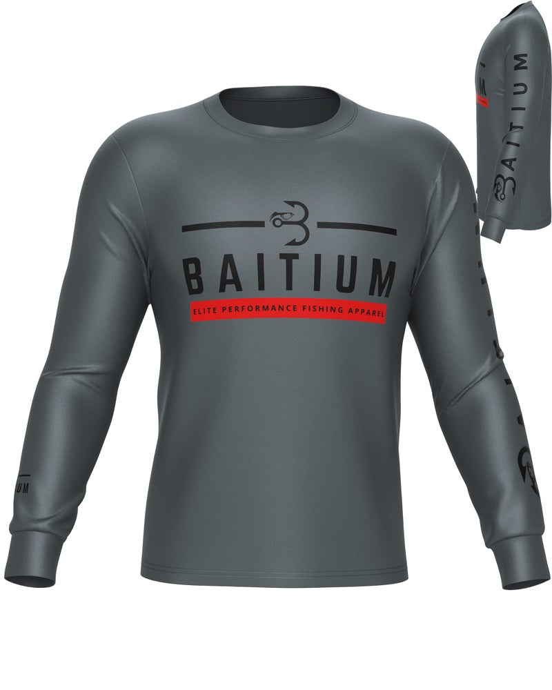Baitium Men's Long Sleeve Fishing Shirt, SPF Rash Guard, Fishing Gear and Equipment - Grey - Medium - Image 1