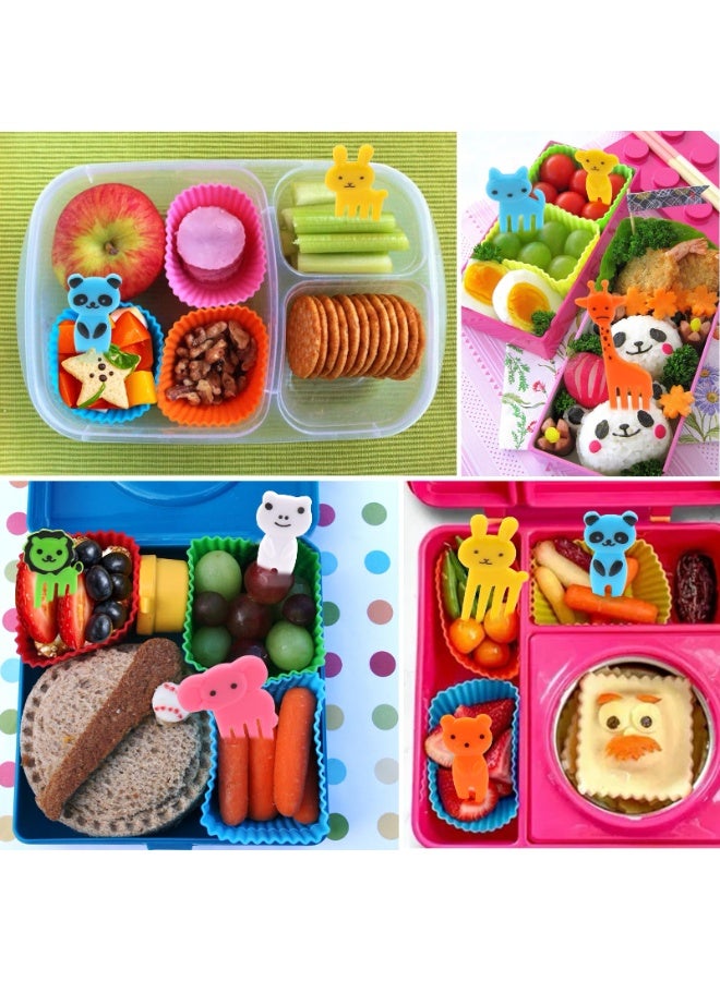 60 سيليكون مربع الغداء فاصل مجموعات ، سميكة سيليكون كأس بطانة الخبز ، قابلة لإعادة الاستخدام للأطفال مع الحيوانات الغذاء مربع بينتو الملحقات ( 40 كعكة قوالب + 20 شوكة الفاكهة ) - Image 3