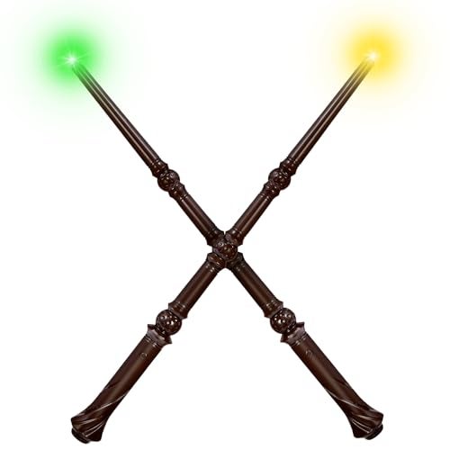 Maikoi Light Up Magic Wizard Wand with Sounds 4 Color Lights Illuminating Witch Toys for Kids Cosplay Party Birthday Gift Brown 2PCS - Image 1