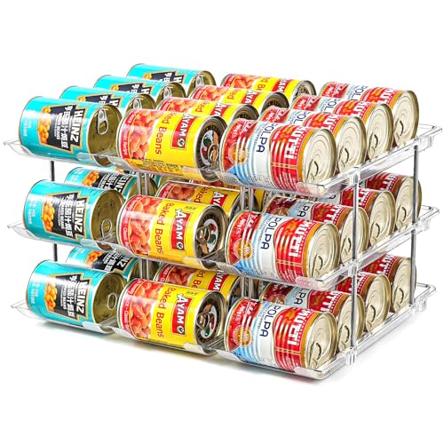 Amllas Can Organizer for Pantry Stacking Can Storage Organizer Pantry Automatic Rolling Can Rack for Fridge 3Tire 3 Columns Can Holder for 36 Cans Canned Goods Organizer - Image 1
