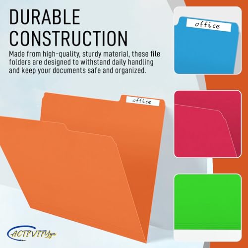 ACTIVITYYA Orange File Folders, 1/3-Cut Tabs, Letter Size, 12-Pack – Durable Office Filing Folders for Documents, Papers, and Organization - Image 5