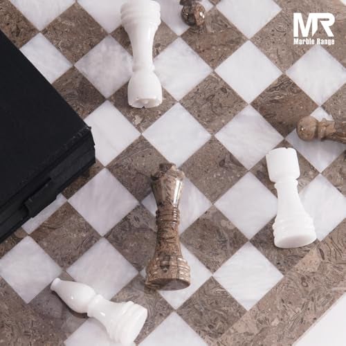 MARBLE RANGE Marble Chess Set for Adults 15 Handmade Oceanic White Board Game with 32 Chess Pieces 2 Extra Queens Storage Box Luxury Travel Game Elegant Home Dcor - Image 5