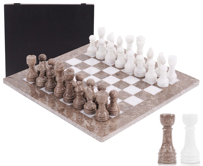 MARBLE RANGE Marble Chess Set for Adults 15 Handmade Oceanic White Board Game with 32 Chess Pieces 2 Extra Queens Storage Box Luxury Travel Game Elegant Home Dcor - Image 3