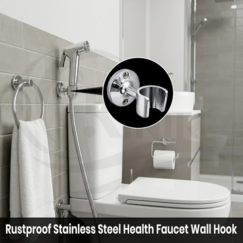 Kinik Multi Purpose Round Fix Wall Mounted Brass Hook | Chrome Plated Holder for Faucet, Health Faucet & Hand Shower - Image 4