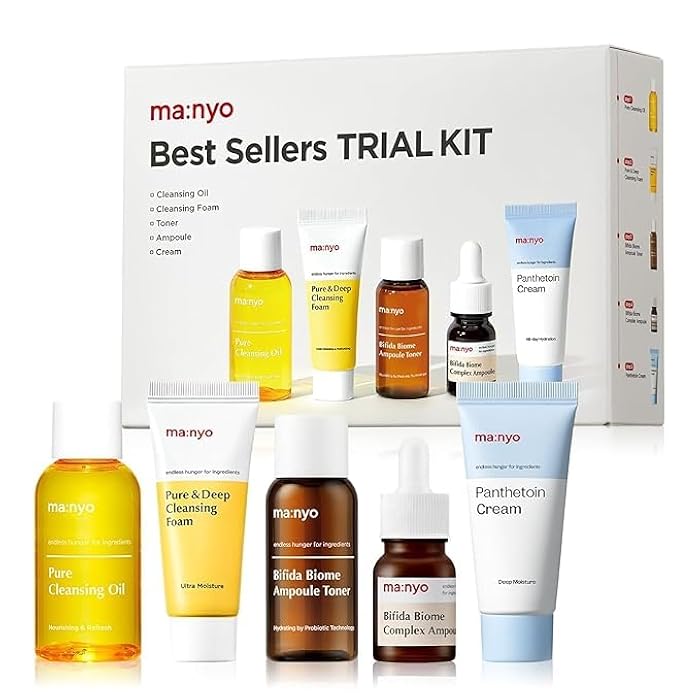 MA:NYO Best Sellers Kit | Travel size Trial & Gift Set | Pure Cleansing Oil, Pure Cleansing Foam, Bifida Biome Ampoule, Bifida Biome Toner, Panthetoin Cream | Korean Skin Care, Skin Repair Solution - Image 1