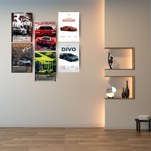 Posters Inc Paper A4 Super Cars Poster Pack of 6 - Room Decor Aesthetic Stuff, Wall Stickers For Home Decoration of Living Room, Bedroom & Office For Motor Sport Enthusiasts - With Glue Dots - Image 3