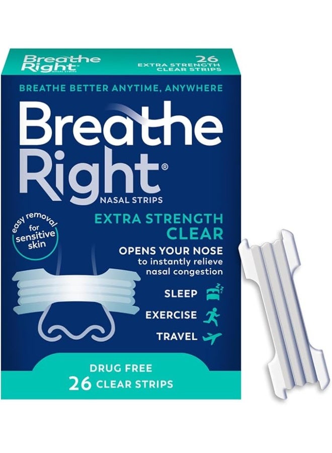 Breathe Right Extra Clear for Sensitive Skin, 26 Count - Image 1