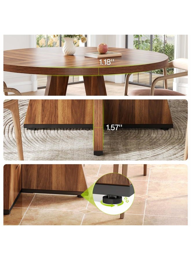 LITTLE TREE طاولة طعام دائرية لـ 4-6 أشخاص، طاولة طعام بقطر 47 بوصة مع قاعدة خشبية، طاولة عشاء بنية، طاولة مطبخ دائرية لغرفة الطعام، المطبخ، غرفة المعيشة (طاولة فقط) - Image 2