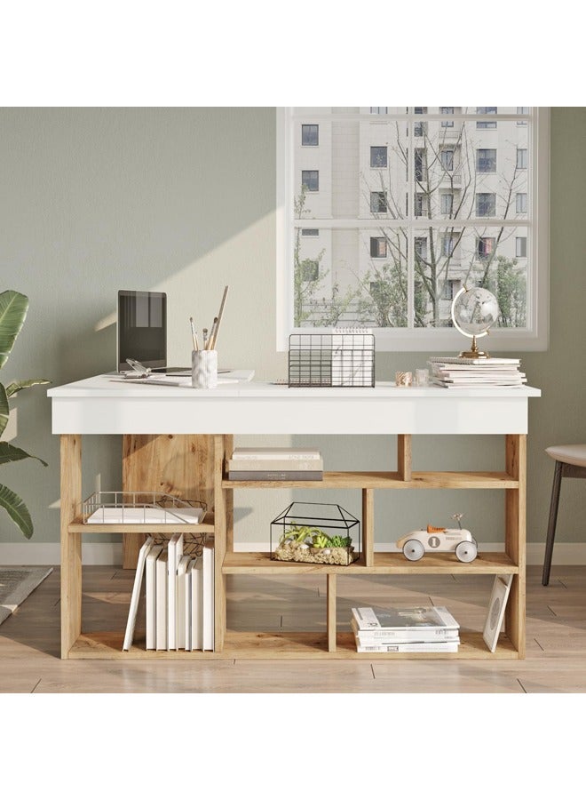 Home Canvas مكتب زاوية تاوين من قماش المنزل، صنوبر وأبيض - Image 1