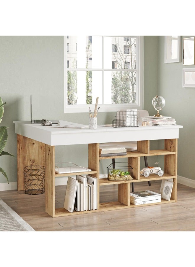 Home Canvas مكتب زاوية تاوين من قماش المنزل، صنوبر وأبيض - Image 4