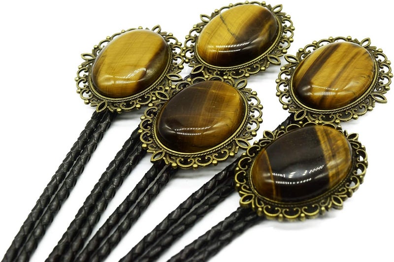 Moranse Bolo Tie with Natural Tiger Eye Stone Celtic Style Genuine and Cowhide Rope - Image 3