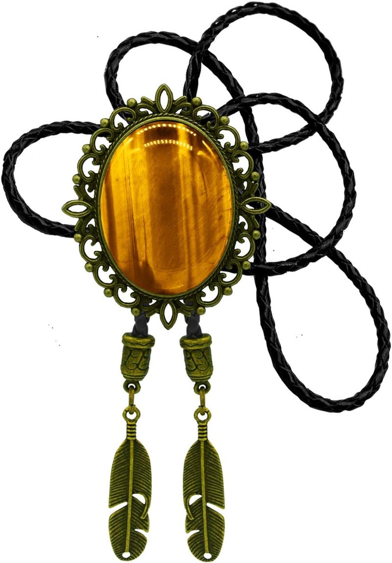 Moranse Bolo Tie with Natural Tiger Eye Stone Celtic Style Genuine and Cowhide Rope - Image 1