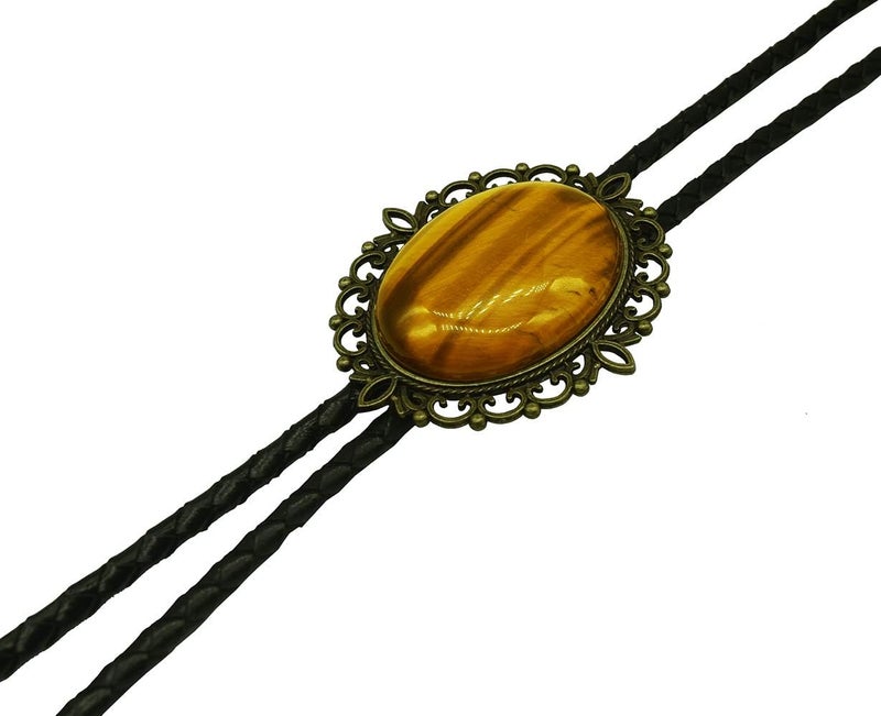 Moranse Bolo Tie with Natural Tiger Eye Stone Celtic Style Genuine and Cowhide Rope - Image 2