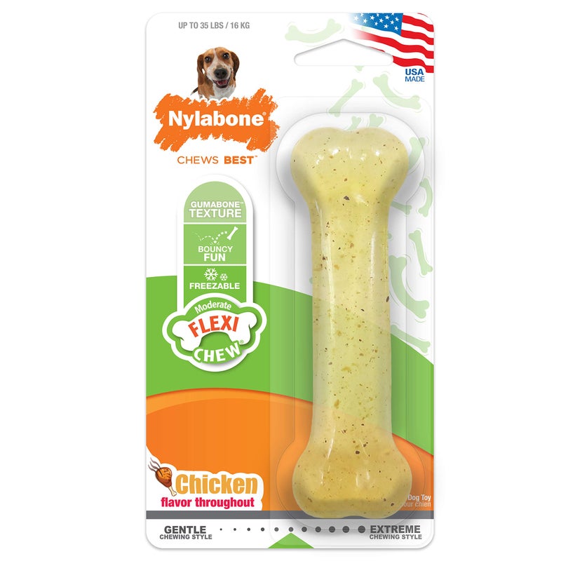 Nylabone Original Bone Flexi Chew Toy for Dogs, Flexible Dog Toys for Moderate Chewers, Chicken Flavor, Medium - Up to 35 lbs, 1 Count - Image 1