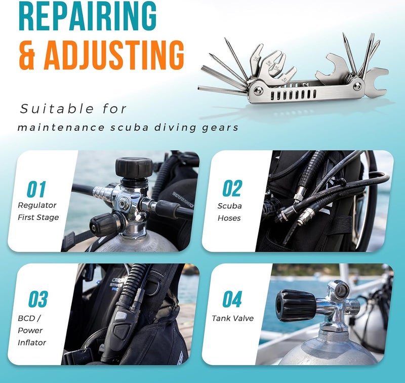 13-in-1 Scuba Folding Stainless Steel Repair & Adjusting Tools - Image 4