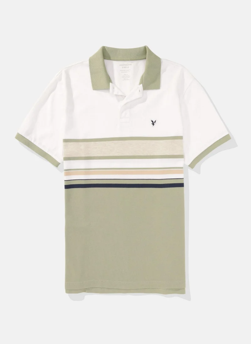 American Eagle Striped Logo Polo Shirt