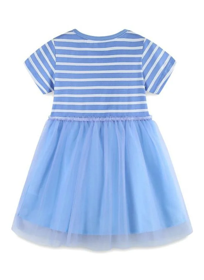 YUNIQEE Blue Fit & Flare Crew Neck Striped Dress