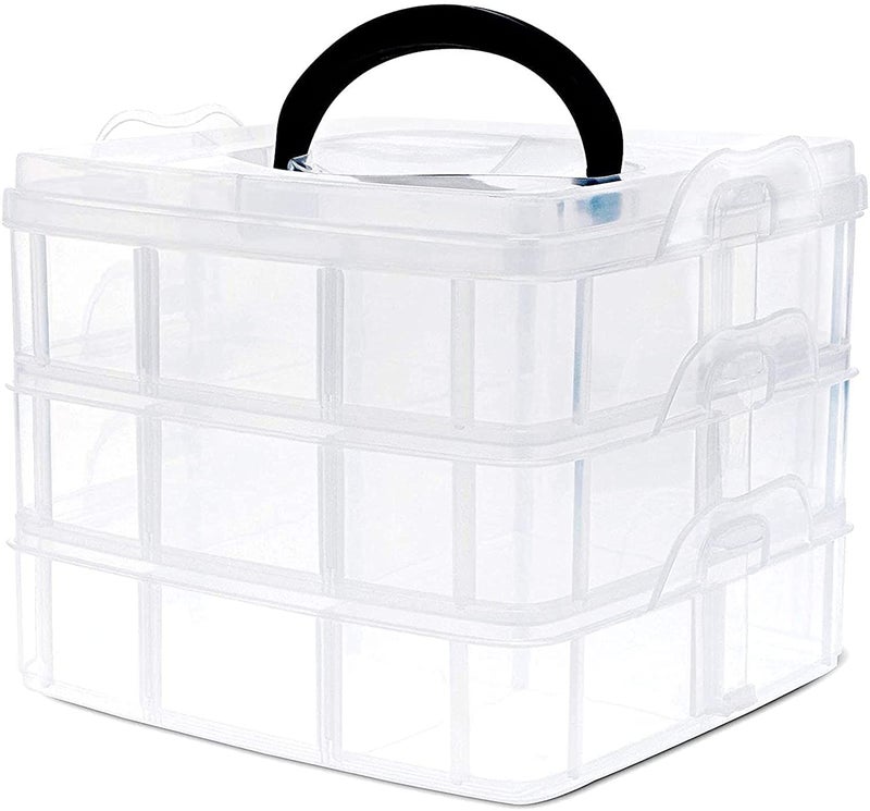 MEECOSTE 3 Layers 18 Grid Plastic Rectangular Transparent Jewelry Organizer Storage Box Multicolor - Image 1