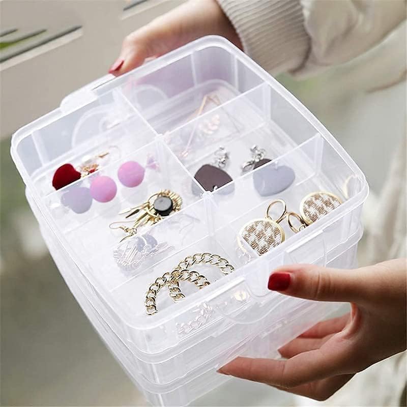 MEECOSTE 3 Layers 18 Grid Plastic Rectangular Transparent Jewelry Organizer Storage Box Multicolor - Image 3