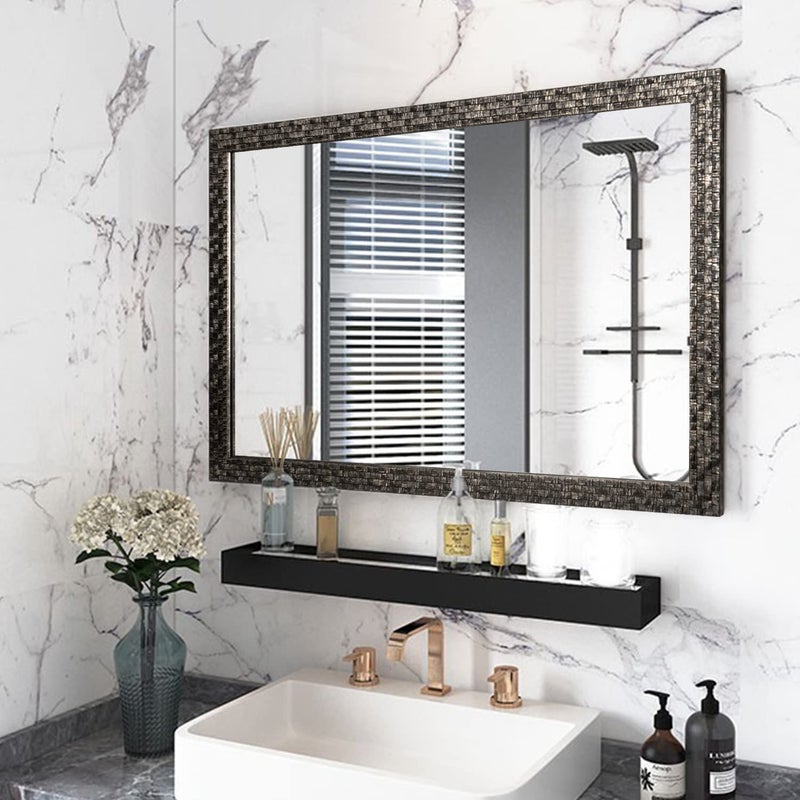HA Bathroom Mirrors 40x24 Inch for Wall Modern Rectangle Black Frame Wall Mounted Mirror Vertical or Horizontal Hanging for Living Room Bedroom40x24Mosaic Black