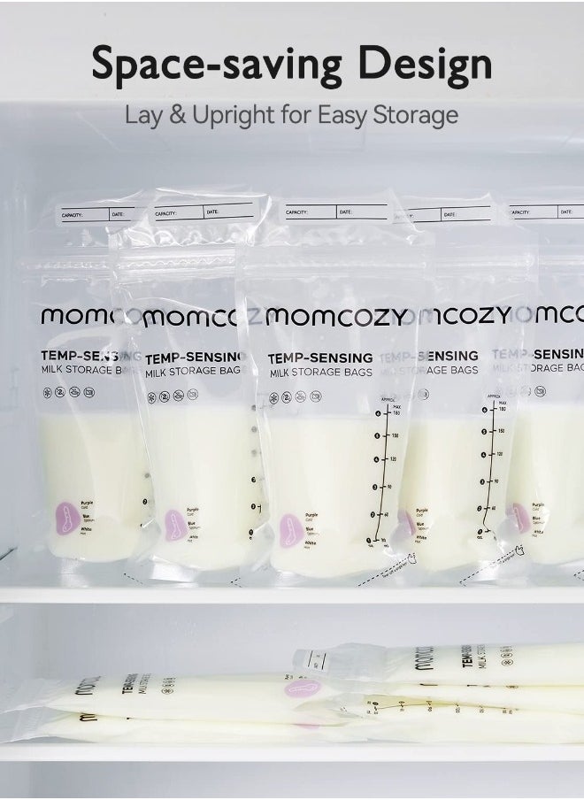 Momcozy - Breast Milk Bags, Temp-Sensing Discoloration Milk Storing Bags for Breastfeeding, Disposable Milk Storage Bag with 6 Ounce Self Standing, No-Leak Milk Freezer Storage Pouches - Image 1